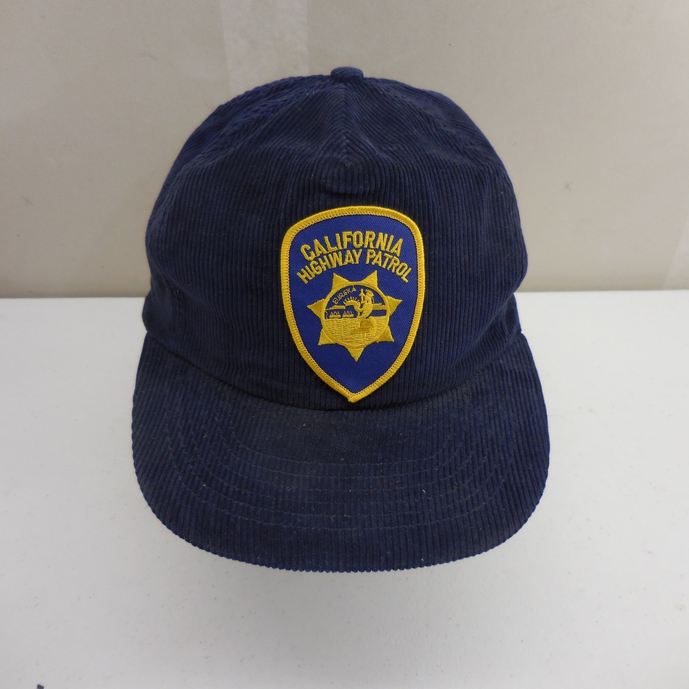 VTG California Highway Patrol CHP Corduroy Snapback Hat Navy Blue Trucker Cap